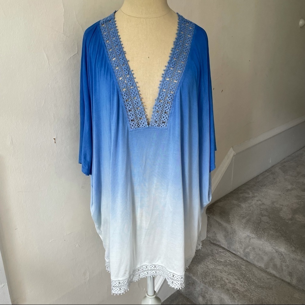 Young Fabulous & Broke Blue Ombré Crochet Trim Oversized Tunic Top Size Small